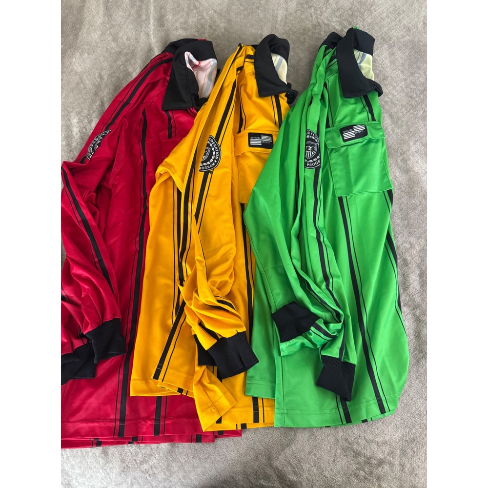 Lot of 3 Official Sports US Soccer Federation Referee Jerseys XL Red Yellow Gree